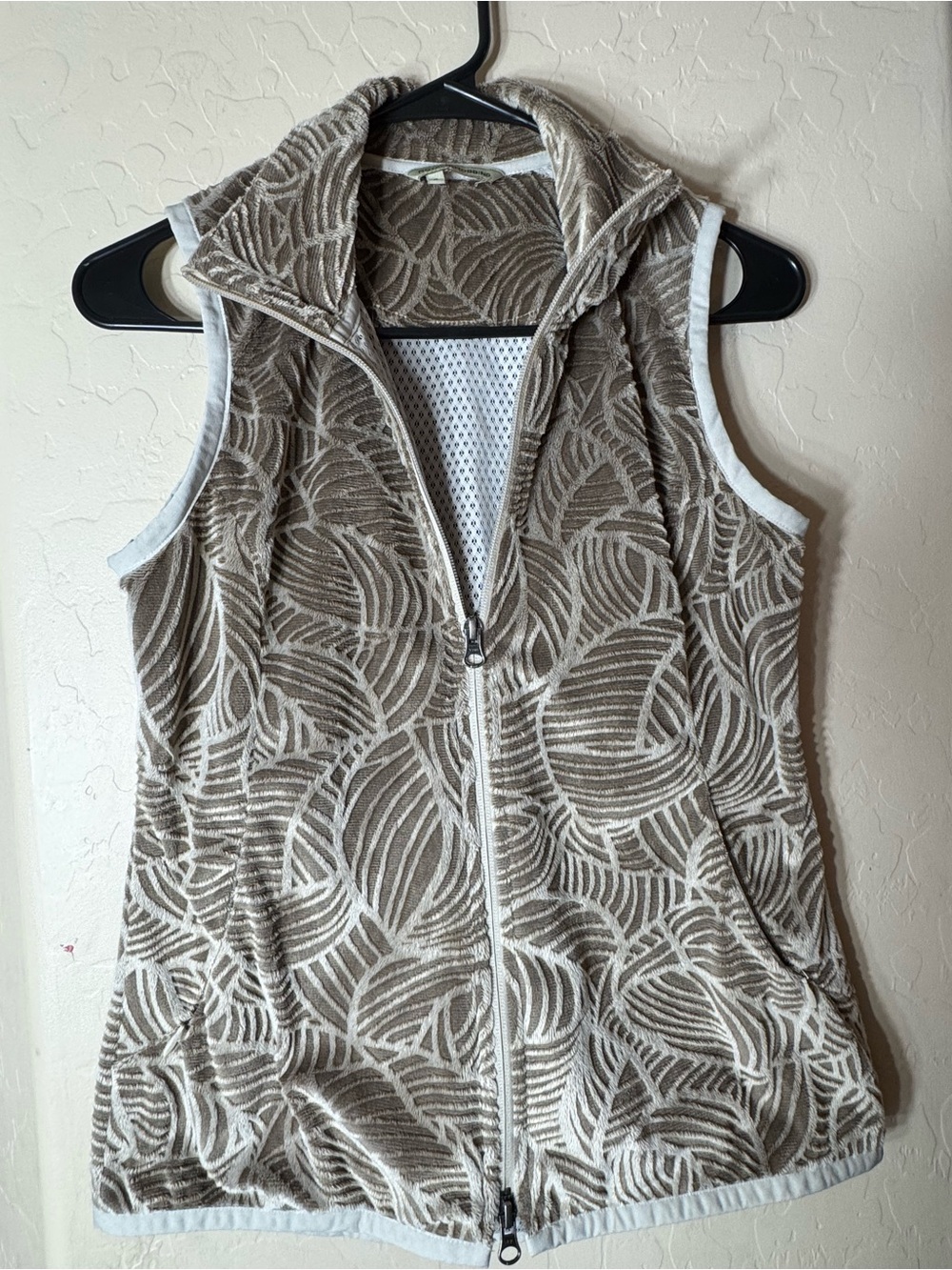 Royal Robbins Beige Leaf Print Zip Up Fleece Vest Outdoor Travel Size S
